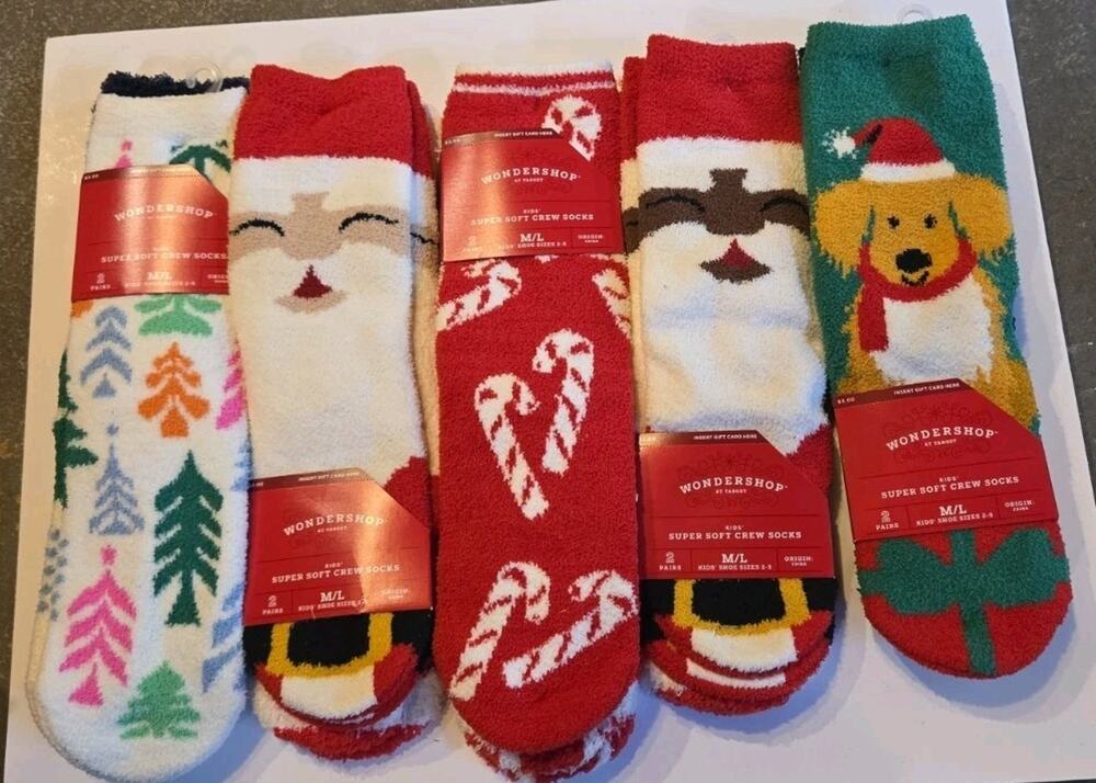 NWT Target Wondershop Kids Fuzzy Socks Lot 10 Pairs M/L Size 2-5 Christmas Crew